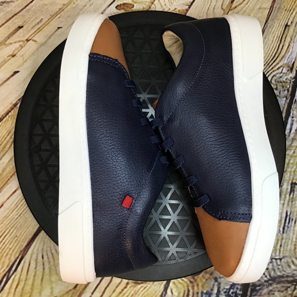 Marc Joseph Youth Blue and Tan Leather Low Top Lace Up Dress Casual Sneakers 6 - Picture 5 of 7